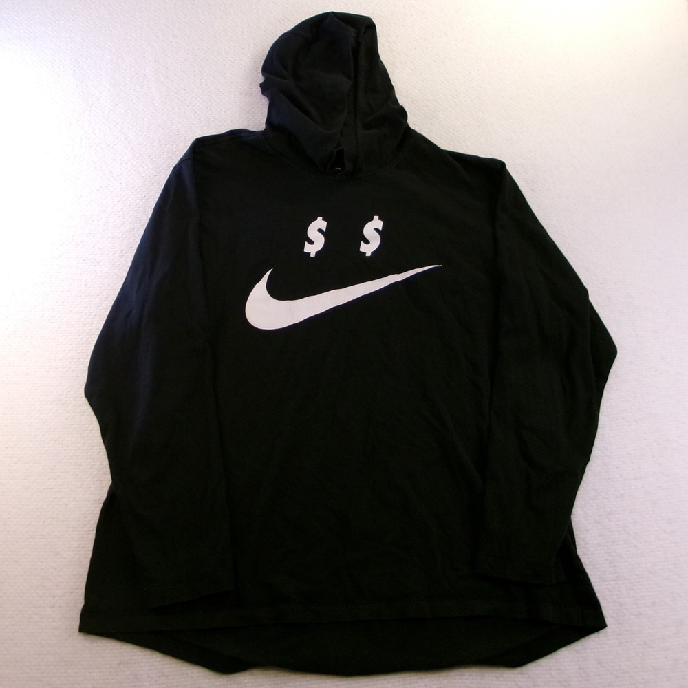 Nike‎ Mens XL Long Sleeve Hoodie T-Shirt Black Dollar Sign Smiley